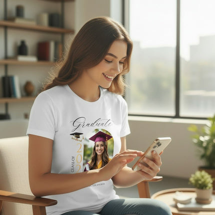 Personalized Photo Class of 2026 Graduate T-Shirt Custom Name Cotton Graduation Gift