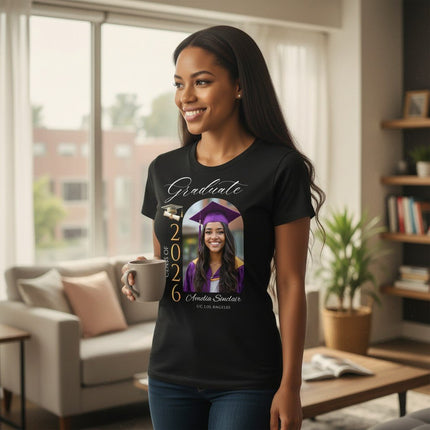 Personalized Photo Class of 2026 Graduate T-Shirt Custom Name Cotton Graduation Gift
