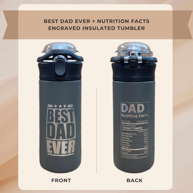 Personalized Tumbler Best Dad Amazing Mom Laser Engraved Water Bottle Insulated Stainless Steel with Straw Handle 16.9 oz