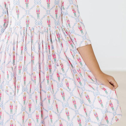 Pink Nutcracker 3/4 Sleeve Pocket Twirl Dress - Dashing Nova