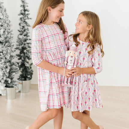Pink Nutcracker 3/4 Sleeve Pocket Twirl Dress - Dashing Nova