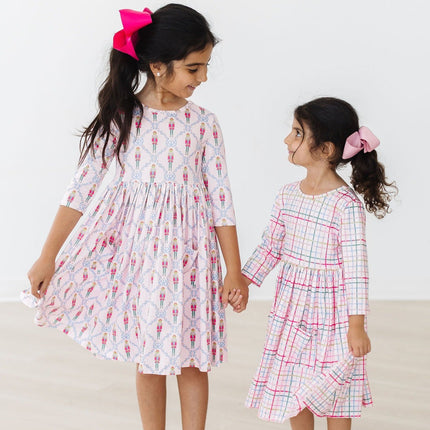 Pink Nutcracker 3/4 Sleeve Pocket Twirl Dress - Dashing Nova
