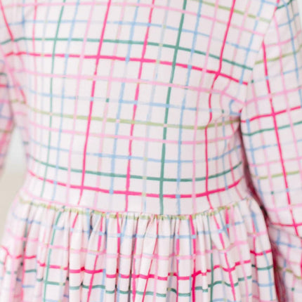 Pink Plaid 3/4 Sleeve Pocket Twirl Dress - Dashing Nova