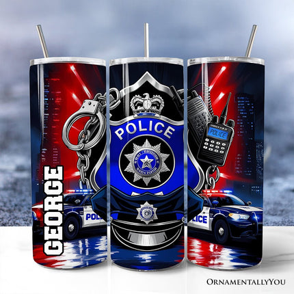 Police Badge and Patrol Car 20oz Personalized Tumbler With Lid and Stainless Steel Straw, Law Enforcement Appreciation Gift Cup