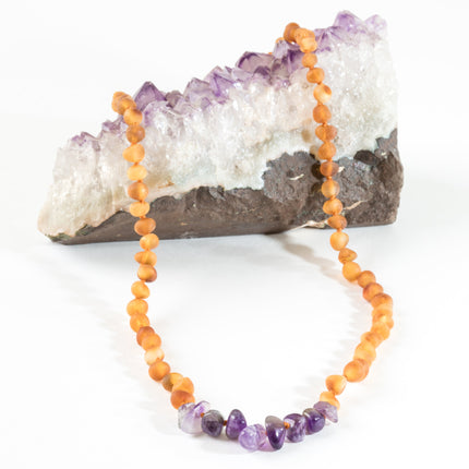 Raw Honey Baltic Amber + Raw Amethyst || Necklace