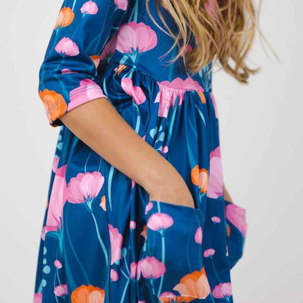 Poppies 3/4 Sleeve Pocket Twirl Dress