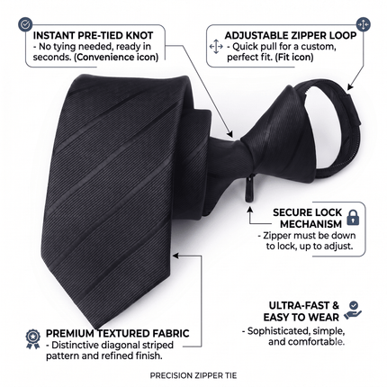 Pre-Tied Quick Knot Zipper Necktie Polyester Men's Adjustable Business Fashion Suit Accessory