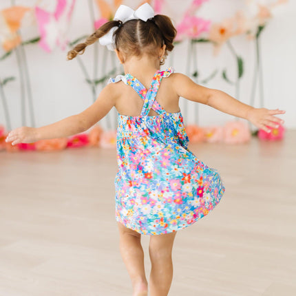 Preppy Floral Ruffle Cross Back Dress - Dashing Nova