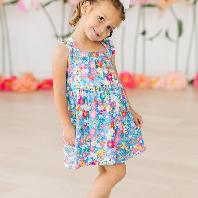 Preppy Floral Ruffle Cross Back Dress - Dashing Nova