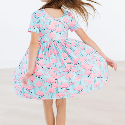 Pretty in Pink Flamingos S/S Pocket Twirl Dress - Dashing Nova