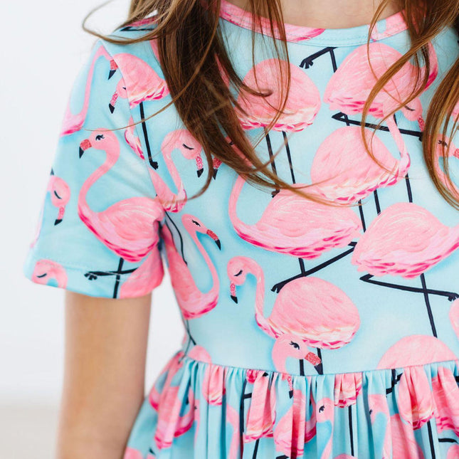 Pretty in Pink Flamingos S/S Pocket Twirl Dress - Dashing Nova