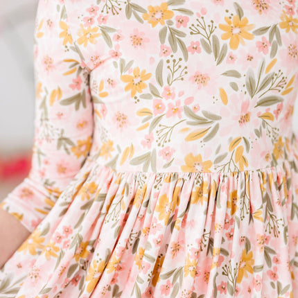 Pretty Peachy 3/4 Sleeve Pocket Twirl Dress - Dashing Nova