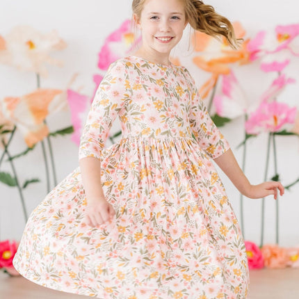 Pretty Peachy 3/4 Sleeve Pocket Twirl Dress - Dashing Nova