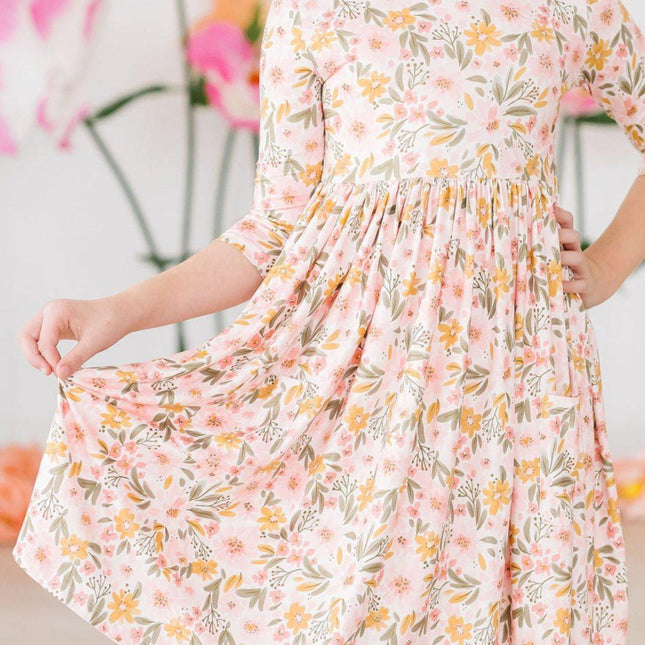 Pretty Peachy 3/4 Sleeve Pocket Twirl Dress - Dashing Nova
