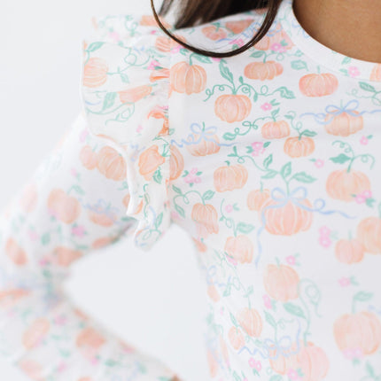 Pretty Pumpkins L/S Ruffle Tee - Dashing Nova