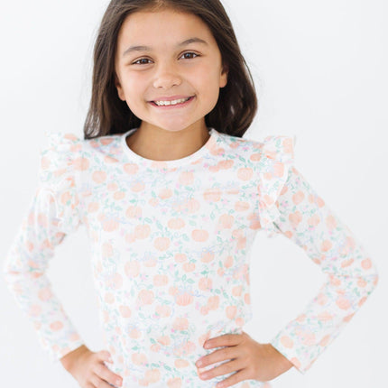 Pretty Pumpkins L/S Ruffle Tee - Dashing Nova