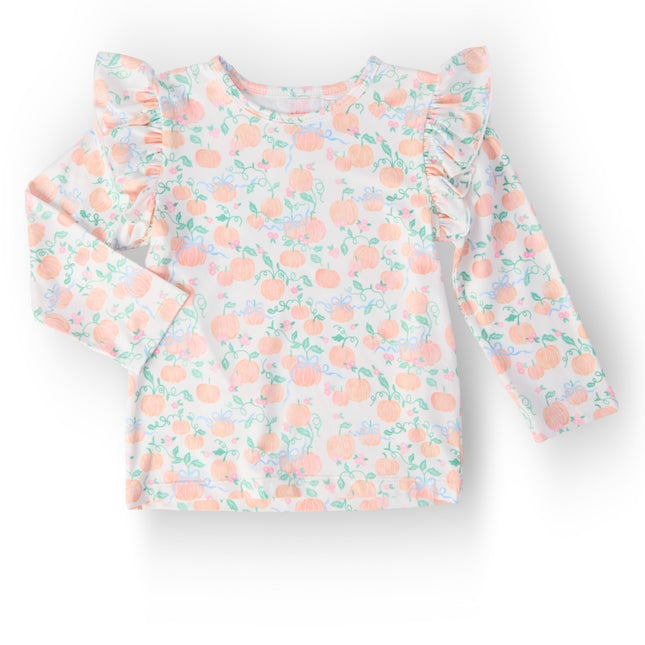 Pretty Pumpkins L/S Ruffle Tee - Dashing Nova