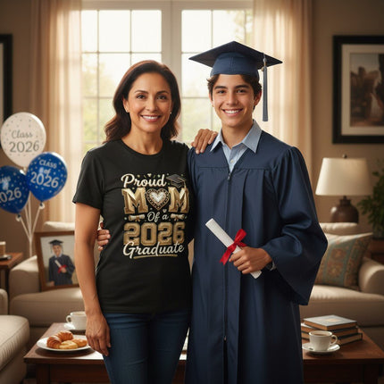 Proud Mom 2026 Graduate T-Shirt 100% Cotton Graduation Gift