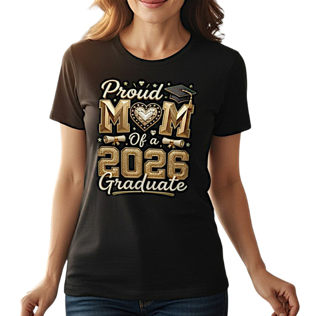 Proud Mom 2026 Graduate T-Shirt 100% Cotton Graduation Gift