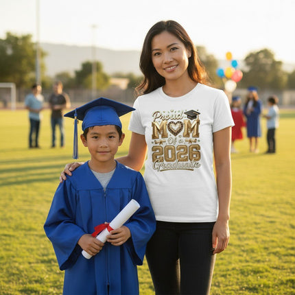 Proud Mom 2026 Graduate T-Shirt 100% Cotton Graduation Gift