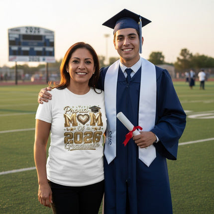 Proud Mom 2026 Graduate T-Shirt 100% Cotton Graduation Gift