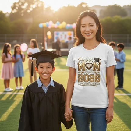 Proud Mom 2026 Graduate T-Shirt 100% Cotton Graduation Gift