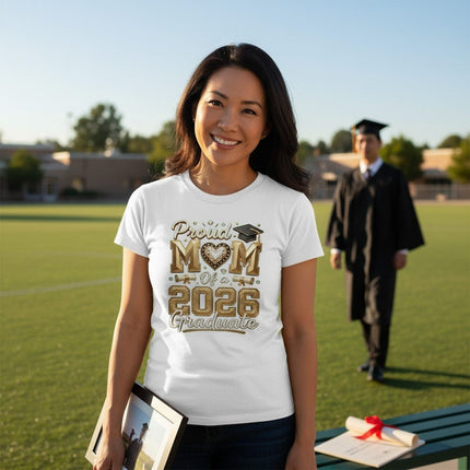 Proud Mom 2026 Graduate T-Shirt 100% Cotton Graduation Gift