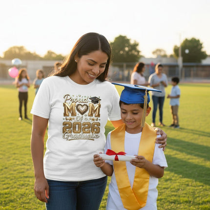 Proud Mom 2026 Graduate T-Shirt 100% Cotton Graduation Gift