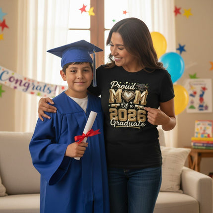 Proud Mom 2026 Graduate T-Shirt 100% Cotton Graduation Gift
