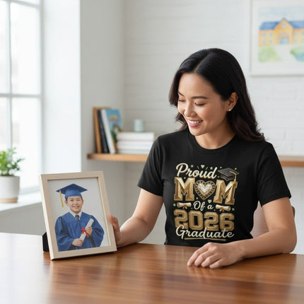 Proud Mom 2026 Graduate T-Shirt 100% Cotton Graduation Gift