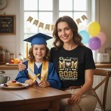Proud Mom 2026 Graduate T-Shirt 100% Cotton Graduation Gift