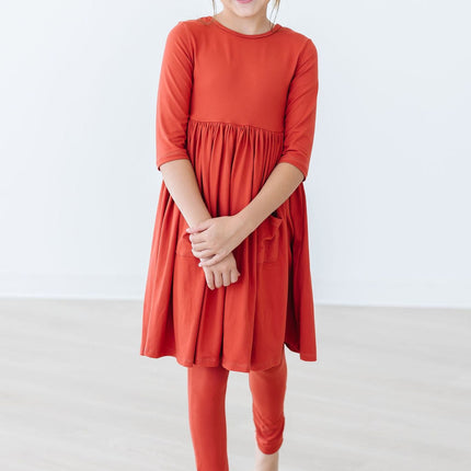 Pumpkin Spice 3/4 Sleeve Pocket Twirl Dress - Dashing Nova