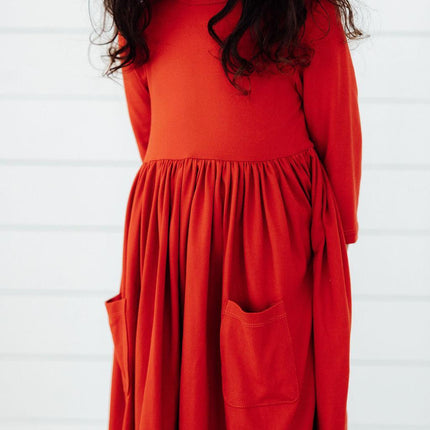 Pumpkin Spice 3/4 Sleeve Pocket Twirl Dress - Dashing Nova
