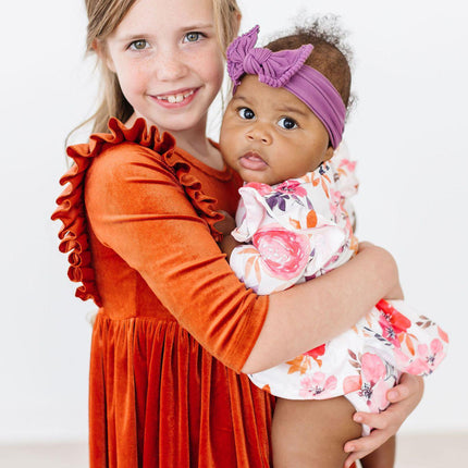 Pumpkin Spice Velvet Ruffle Twirl Dress - Dashing Nova