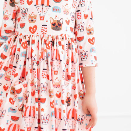 Puppy Love 3/4 Sleeve Pocket Twirl Dress - Dashing Nova