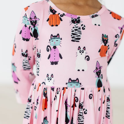 Purr-fectly Spooky 3/4 Sleeve Pocket Twirl Dress - Dashing Nova
