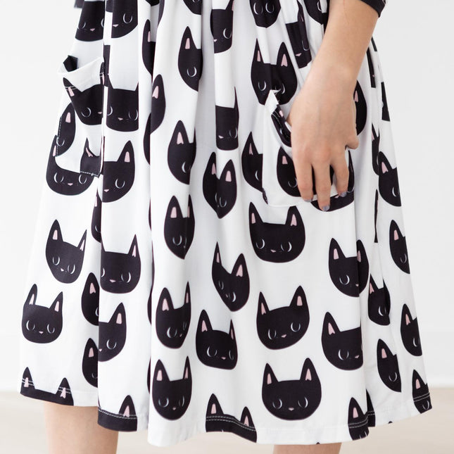 Purrfect 3/4 Sleeve Pocket Twirl Dress - Dashing Nova