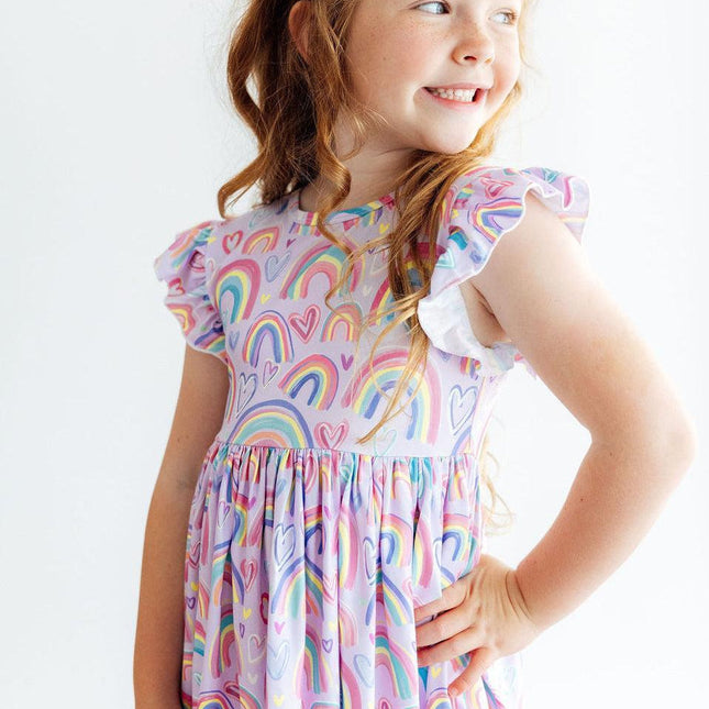 Rainbow Dreams Flutter Sleeve Twirl Dress - Dashing Nova