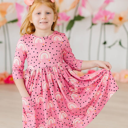 Rainbow Wishes 3/4 Sleeve Pocket Twirl Dress - Dashing Nova