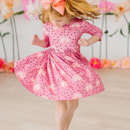Rainbow Wishes 3/4 Sleeve Pocket Twirl Dress - Dashing Nova