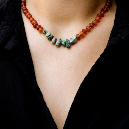 Raw Cognac Baltic Amber + Raw Turquoise Jasper || Necklace