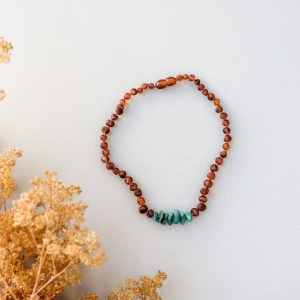 Raw Cognac Baltic Amber + Raw Amazonite || Necklace