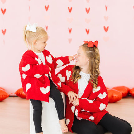 Red/Coconut Heart Cozy Cardigan - Dashing Nova
