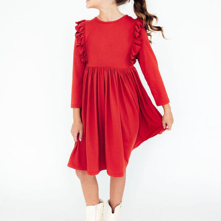 Red L/S Ruffle Twirl Dress - Dashing Nova