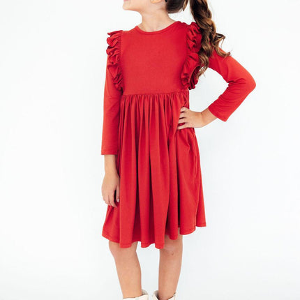 Red L/S Ruffle Twirl Dress - Dashing Nova