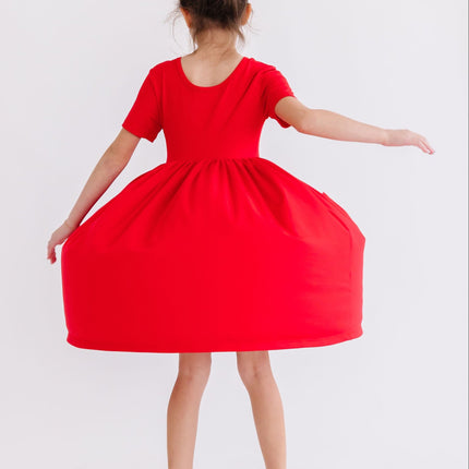 Red S/S Pocket Twirl Dress - Dashing Nova