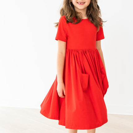 Red S/S Pocket Twirl Dress - Dashing Nova