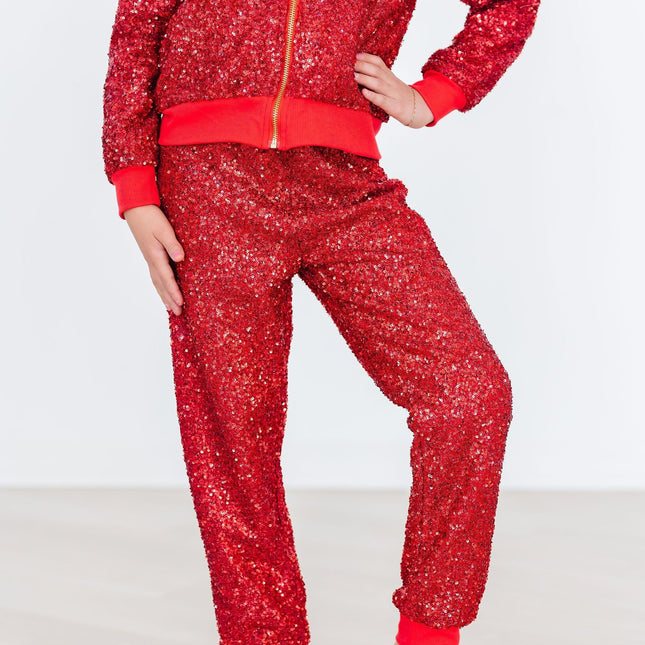 Red Sequin Joggers - Dashing Nova