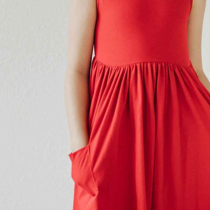 Red Tank Pocket Twirl Dress