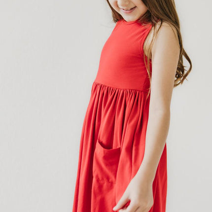 Red Tank Pocket Twirl Dress - Dashing Nova